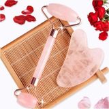 Normadia Pembe Kuvars Gua Sha ve Face Roller Seti, Doğal Taş Masaj Aleti - Ahşap - Bej