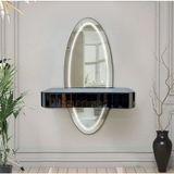 Normadia Şık Füme Ayna Çekmeceli Duvara Monte Ledli Raf Takımı 150X95 cm - Altın