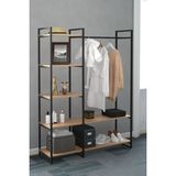 Normadia Şık Metal Aksamlı Açık Elbise Dolabı ve Organizer Seti - Seçenek 1 - Ahşap - Ceviz