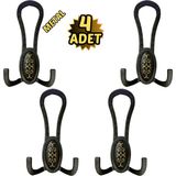 Normadia Şık Siyah Desenli Vestiyer, 4 Askılık, Metal, 12CM x 7cm - Seçenek 1 - Ahşap