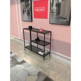 Normadia Şık Siyah Füme Camlı Metal Dresuar, Çok Raflı Kahve Köşesi, 100 cm - Ahşap