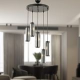 Normadia Şık Siyah Kristal Modern Salon Sarkıt Avize, 5'li Paket - Seçenek 1 - Ahşap