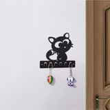 Normadia Şık Siyah Metal Kedi Figürlü Duvar Anahtar Askısı - Seçenek 1 - Ahşap
