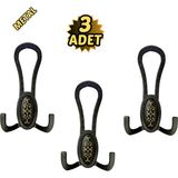 Normadia Siyah Desenli Metal Vestiyer Portmanto 3 Askılık, 12CM x 7cm, Şık ve Kullanışlı - Seçenek 1 - Ahşap