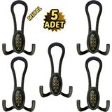 Normadia Siyah Desenli Vestiyer Portmanto 5 Adet Metal Askılık 12CM x 7cm - Seçenek 1 - Ahşap