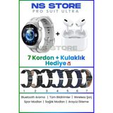 Normadia Ultra Akıllı Saat Seti, 7 Kordon, Bluetooth Kulaklık ve Metal Kordon Hediye - Seçenek 1 - Altın - Gümüş - Bakır