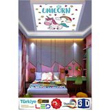 Normadia Unicorn Tasarım LED Avize 60X60 Beyaz Kasa, 60W, Çocuk Odası Işıklandırması - Seçenek 1 - 1BW-Beyaz