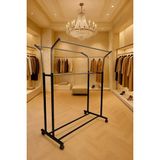Normadia V Ayarlı 105 cm Çelik Konfeksiyon Elbise Askısı Tekerli Portatif Hanger - Seçenek 1 - Ahşap