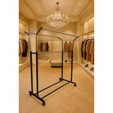 Normadia V Ayarlı 125CM Çelik Konfeksiyon Elbise Askısı Tekerlekli Portatif Hanger - Seçenek 1 - Ahşap