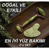 Normadia Yeşil Doğal Yeşim Taşı Yüz Masaj ve Kalp Gua Sha Yüz Bakım Seti - Ahşap