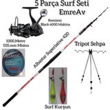 Normadia Yüksek Kaliteli 5 Parça Surf Olta Takımı, Profesyonel Balıkçılık Seti - Antrasit - Seçenek 1