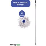 Normadia Yüzey Temizliği Ispanyol Mop Seti 3'lü, 180 Gr, Vidalı Metal Sapli - 1BW-Beyaz - Seçenek 1