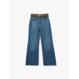 Normal Bel Pamuklu Cepli Kemerli İspanyol Paça Jean Pantolon - Flare Jeans