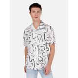 Normal Kesim Shirt Yaka Baskılı Bej Erkek Kısa Kol Gömlek Cl1068114