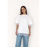 Normal People KIVA- Kadın Dantel Detaylı Oversize Bisiklet Yaka Beyaz T-Shirt