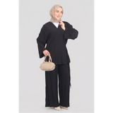 Norshen Siyah Kadın Bağlamalı Kimono & Bol Paça Pantolon - Takım