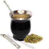 Norte Yerba Mate Doğal Kabak/Çay Bardağı Seti (Orijinal Geleneksel Mate Bardak - 8 oz) | 2 Bombillas (Yerba Mate Pipet Kullanılabilir) ve Temizleme Fırçası içerir | Paslanmaz Çelik | Çift Duvarlı