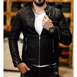 North Fashion Erkek Siyah Deri Mont Ceket Iç Cepli Omuz Çizgili Model - 5-Siyah