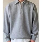 North London Erkek Polo Yaka Gri Oversize Sweatshirt / M Beden