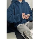 North London Erkek Üç İplik Kapüşonlu Üç İplik Şardonlu İndigo Sweatshirt