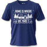 North Whiskers Home Is Where We Park It Karavan ve Kamp Temalı Baskılı %100 Pamuklu Unisex Lacivert Tişört - XL