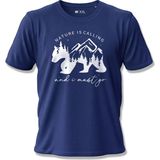 North Whiskers Nature Is Calling Ayı Silüetli Unisex %100 Pamuklu Lacivert Outdoor Tişört - Beyaz - XL