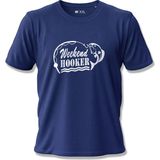 North Whiskers Weekend Hooker Esprili Balıkçı Baskılı %100 Pamuklu Unisex Lacivert Tişört - XL