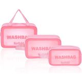 NorthAK Şeffaf Seyahat Makyaj Çantası3’lü Set - Kozmetik ve Makyaj Çantası Büyük Boy Washbag Siyah - Pembe