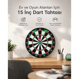 Northcity 15 Inç Büyük Boy Dart Tahtası Ev Oyun Seti 4 Adet Metal Uç Oklu - Ahşap Gövde ve Kurulum Aparatı ile