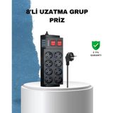 Northcity 2 Metre Güçlü Çoklu Priz 8 Soket - Akım Korumalı ve USB Şarjlı - 2 Metre 8 Soket - Beyaz
