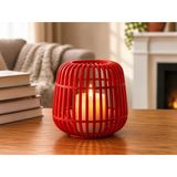 Northcity 3D Baskı Modern Kafes Tasarımlı Dekoratif Mumluk - Tealight Mumluk, Masaüstü Ev Ve Ofis Dekoru-Kırmızı