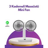 Northcity 4 Kademeli Hız Ayarlı USB Şarjlı Çift Taraflı Masaüstü Vantilatör - Sessiz, Çift Başlıklı ve 720° Dönebilen