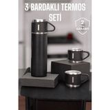 Northcity 500 ml Taşınabilir Basınçlı Termos Seti - 8 Saat Sıcak/soğuk, Paslanmaz Çelik - Siyah - Beyaz - Krem