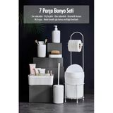 Northcity 7 Parça Beyaz Banyo Seti Metal Stantlı Kovalı Wc Kağıtlık Kozmetik Kutusu Diş Fırçalık Ve Sabunlukla