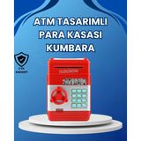 Northcity Atm Tasarımlı Şifreli Para Kasası - Kırmızı Güvenli Kumbara ve Mini Kasa