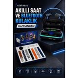 Northcity Kablosuz Kulaklık ve Akıllı Saat Seti - 7 Kordolu Powerbank - 00-Siyah - Beyaz - Standart - Powerbank Bluetooth Kulaklık Ve Akıllı Saat 7 Kordonlu Metal Kordon Plastik Kordon