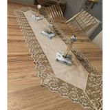 Northcity Kadife Dantel Detaylı Krem Runner (140X40cm) Kahve