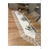 Northcity Kadife Dantel Detaylı Krem Runner (140X40cm)
