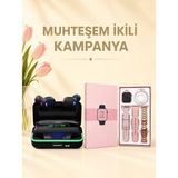 Northcity Kadınlara Özel Akıllı Saat ve Bluetooth Kulaklık Hediye Seti - Kordonlu, Sağlık Takibi ve 117 Spor Modu - 01P-Pembe - 41 mm