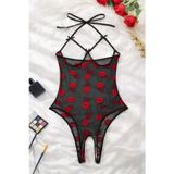 Northcity Öpücük Desenli Transparan Siyah Fantazi Body - TM1385 | Romantik ve Şık İç Giyim