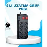 Northcity Termal Akım Korumalı 8'li Priz ve 3 USB Uzatma Kablosu - 16A 4000W Güvenli Enerji Dağıtım - 8 Priz + 3 USB - Beyaz