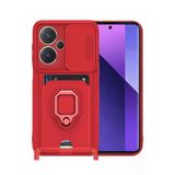 Northcity Xiaomi Redmi Note 13 Pro Plus Uyumlu Kılıf Zuma Kartvizitli Yüzüklü Silikon - Kırmızı