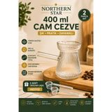 Northern Star Cam Türk Kahvesi Cezvesi Isıya Dayanıklı Cam Cezve Kristal 400 ml 2 Adet Ölçü kaşığı