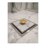 Northern Star Doğal Mermer Beyaz Mermer Banyo Gider Kapağı 10x10 CM Gold Kulp