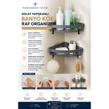 Northern Star Yapışkanlı Üçgen Köşelik Banyo & Mutfak Organizeri Raf Askılı Organizer Köşe Duvar Rafı 2 ADET