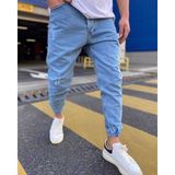 NorthFashion Erkek Paçası Lastikli Likrasız Boyfriend Jogger Kot Pantolon - 29 - Açık Mavi
