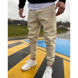 NorthFashion Erkek Paçası Lastikli Likrasız Boyfriend Jogger Kot Pantolon - 34 - Bej - Krem
