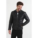 NorthFashion Erkek Siyah Slim Fit İçi Kürklü Iç Cepli Şişme Deri Mont - 031-Siyah