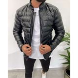 NorthFashion Erkek Siyah Slim Fit Içi Kürklü Su Geçirmez Iç Cepli Şişme Deri Ceket & Mont - XL - 031-Siyah