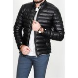 NorthFashion Erkek Slim Fit Iç Cepli Siyah Şişme Deri Mont & Ceket - 2XL - 031-Siyah